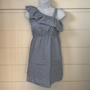 Chillipop One-Shoulder Ruffle Tunic Top in Light Blue